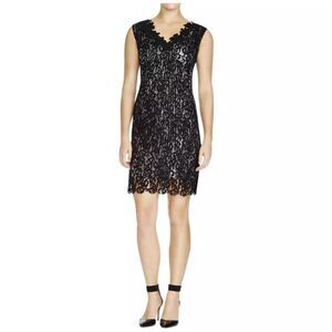 Elie Tahari Womens V-Neck Sleeveless Floral Lace Naya Sheath Dress Black Size 10